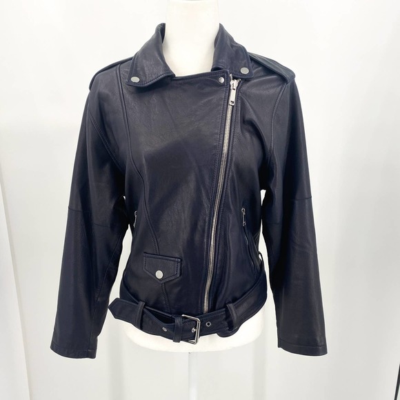 NWT LTH JKT Zoe Batwing Biker Leather Moto Navy Blue Jacket Size Small - Picture 4 of 16